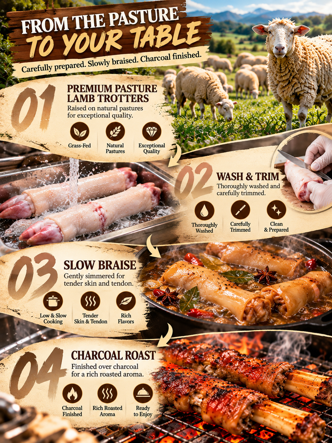 Tender. Savory. Collagen-rich-Charcoal-Roasted Lamb Trotters-A