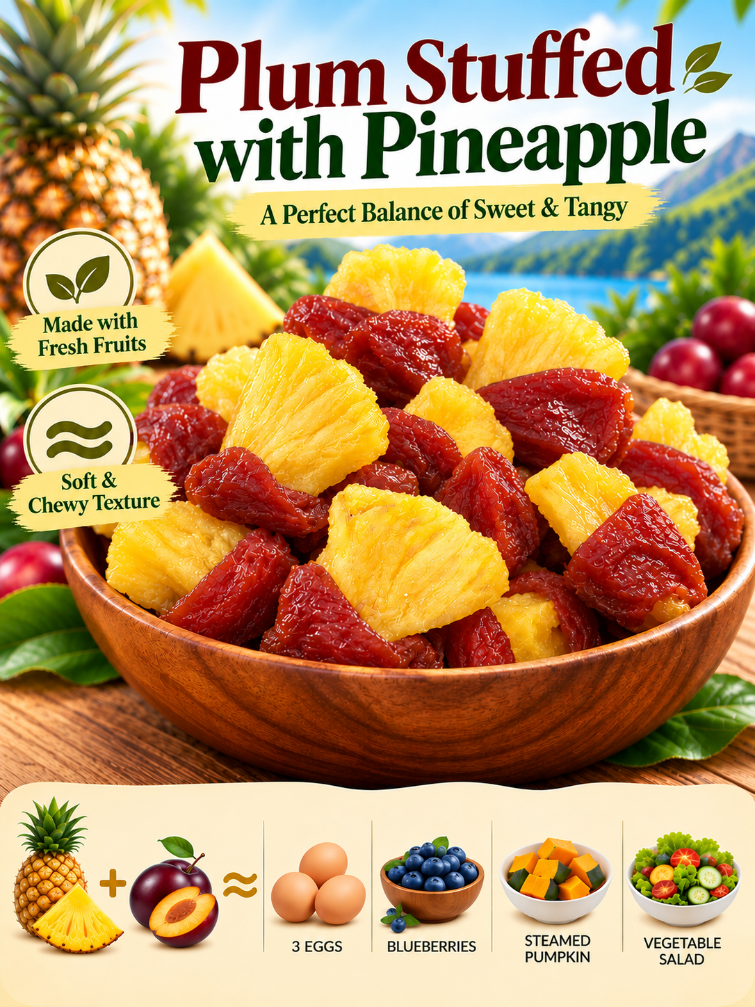 💗Plum wrapped pineapple,Soft, tender, and delicious-918