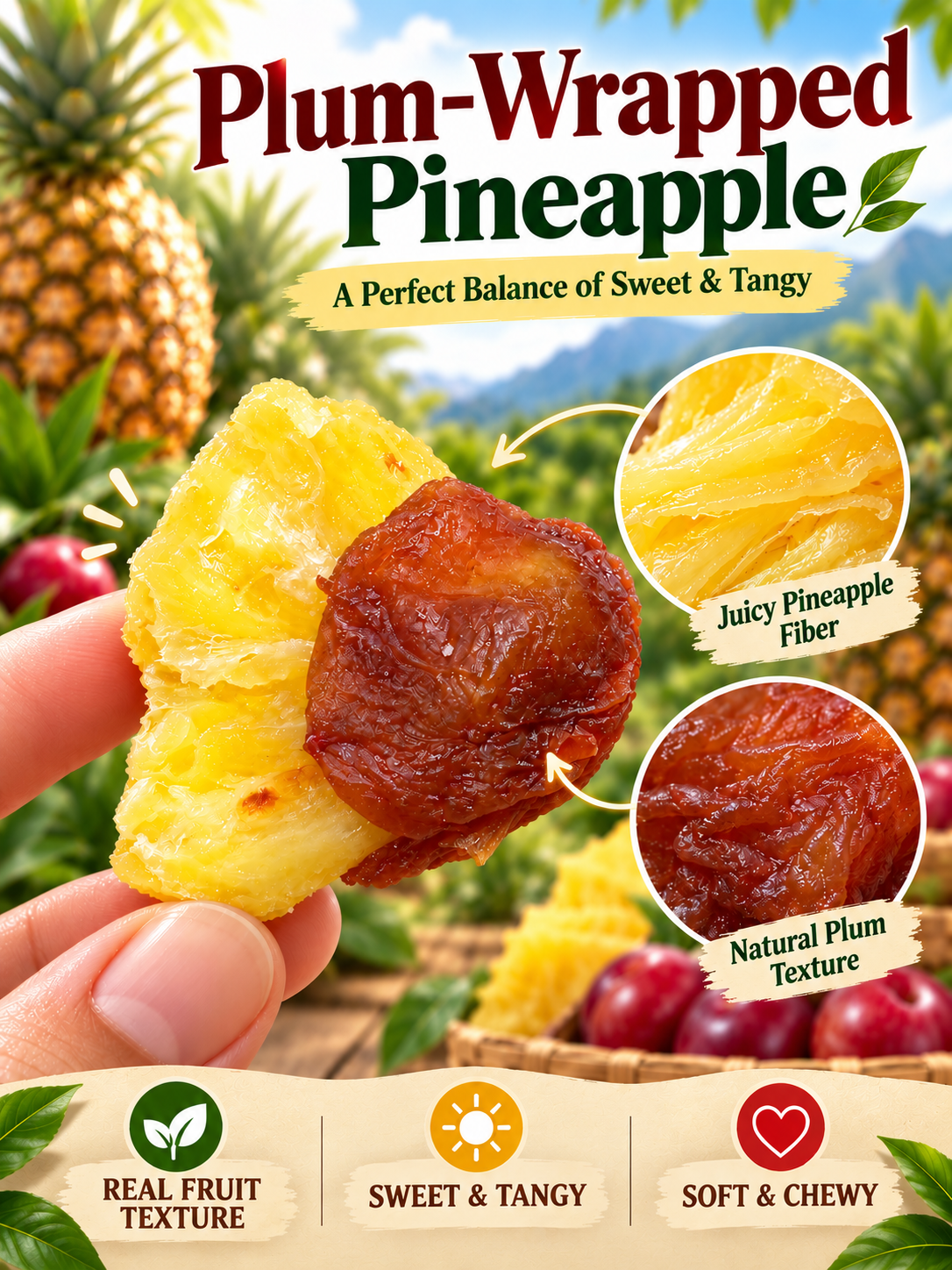 💗Plum wrapped pineapple,Soft, tender, and delicious-918